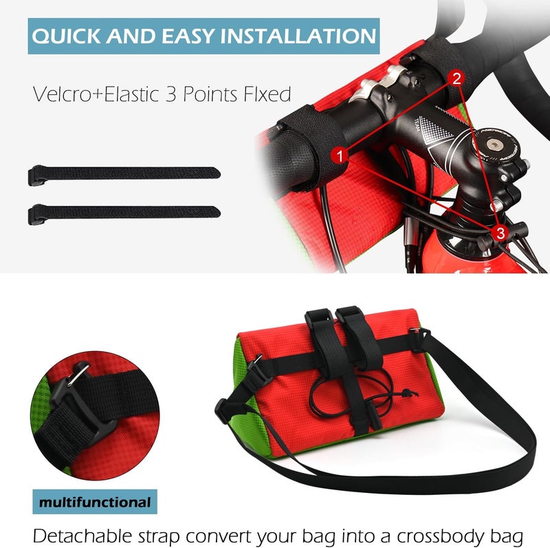 Vortika Bike Handlebar Bag, Bicycle Front Bag, Kids Handle Bar Bag, Storage Bag with Shoulder Strap for Men Women Kids Outdoor Road MTB Cycling(Green + Red) - Image 5