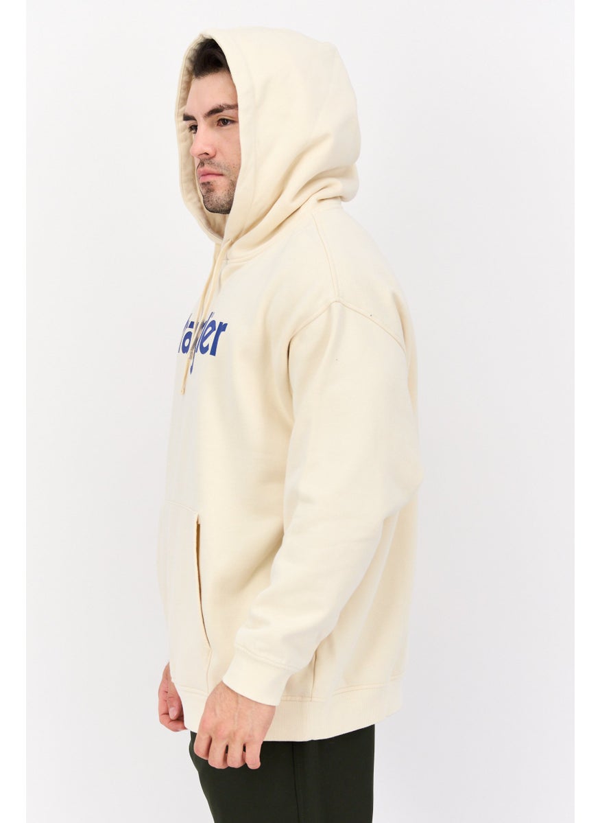 Wrangler Men Hood Graphic Print Long Sleeves Sweatshirt, Beige  - Image 3