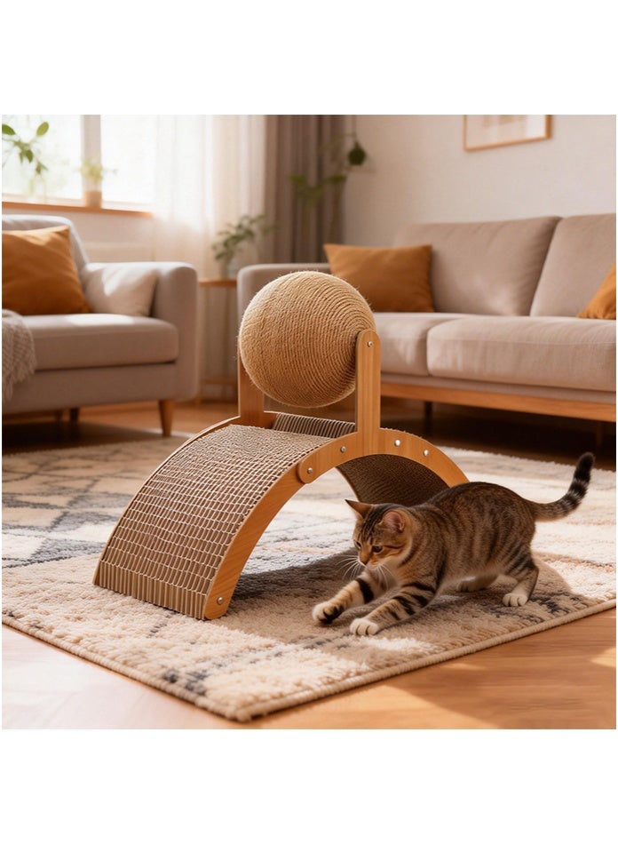 OASIS DESERT Cat Scratching Board With Arched Corrugated Paper And Rattan. Cat Scratching Ball Is Durable And Does Not Shed Fibers. Cat Scratching Board. - Image 4
