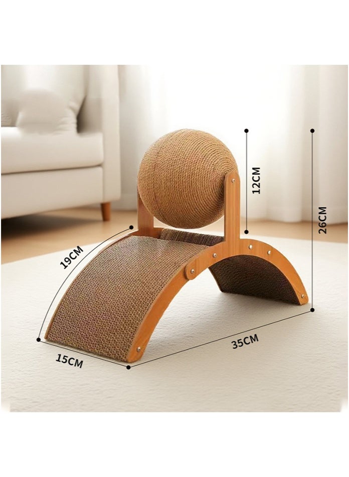 OASIS DESERT Cat Scratching Board With Arched Corrugated Paper And Rattan. Cat Scratching Ball Is Durable And Does Not Shed Fibers. Cat Scratching Board. - Image 1