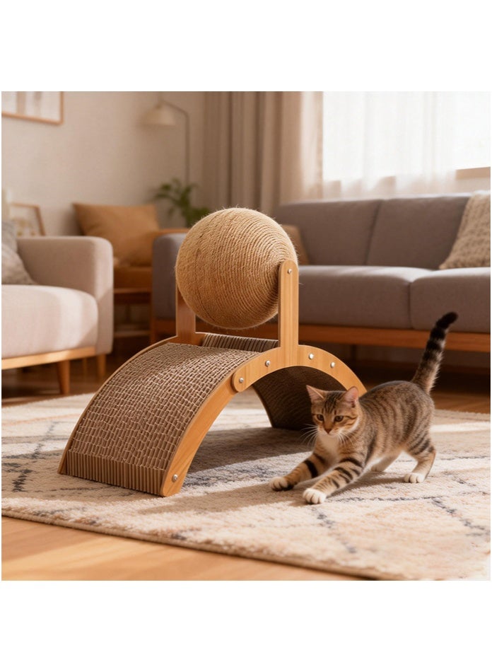 OASIS DESERT Cat Scratching Board With Arched Corrugated Paper And Rattan. Cat Scratching Ball Is Durable And Does Not Shed Fibers. Cat Scratching Board. - Image 3