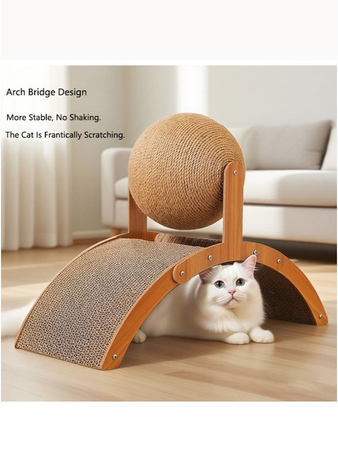 OASIS DESERT Cat Scratching Board With Arched Corrugated Paper And Rattan. Cat Scratching Ball Is Durable And Does Not Shed Fibers. Cat Scratching Board. - Image 2