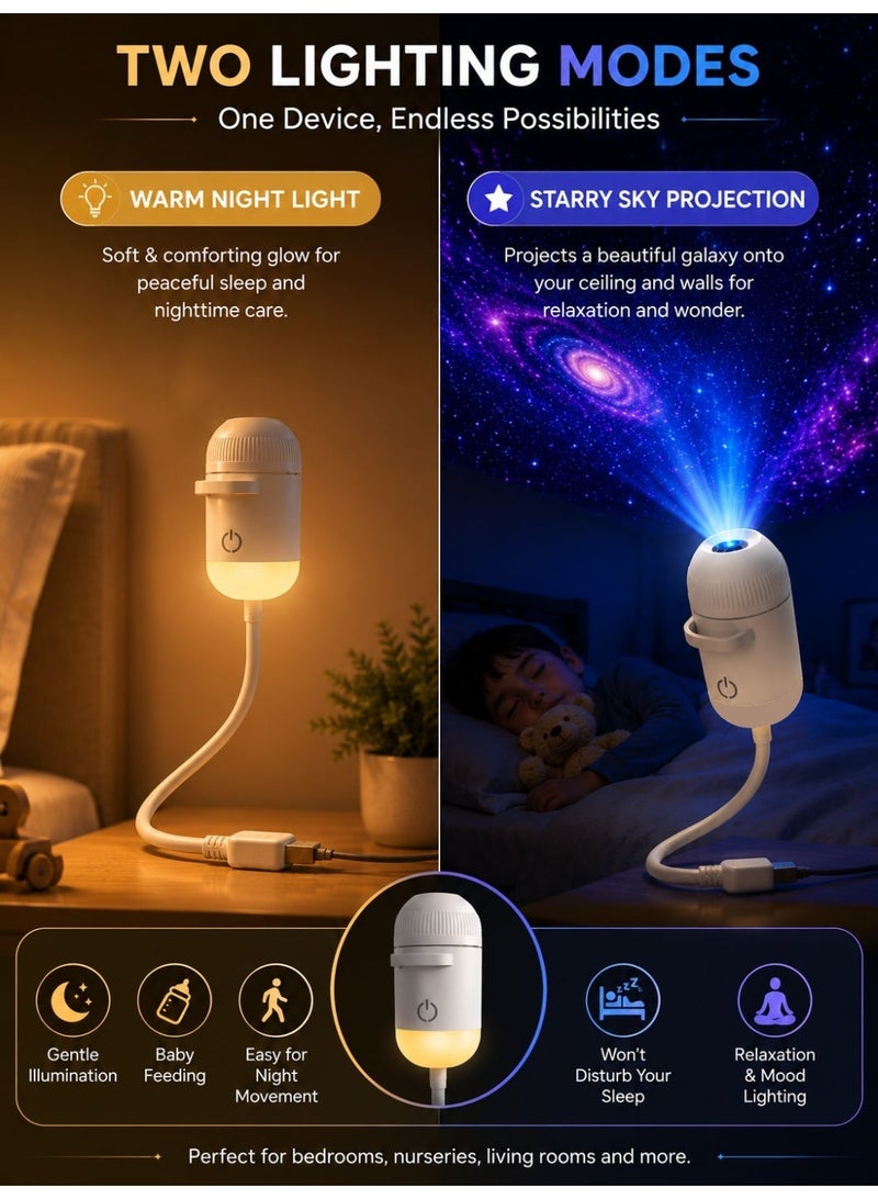 Eworld 2-in-1 Galaxy Projector & Night Light, HD Starry Sky & Milky Way Projector with 6 Projection Films, 360° Adjustable USB Powered LED Space Lamp for Bedroom, Kids & Home Décor - Image 2