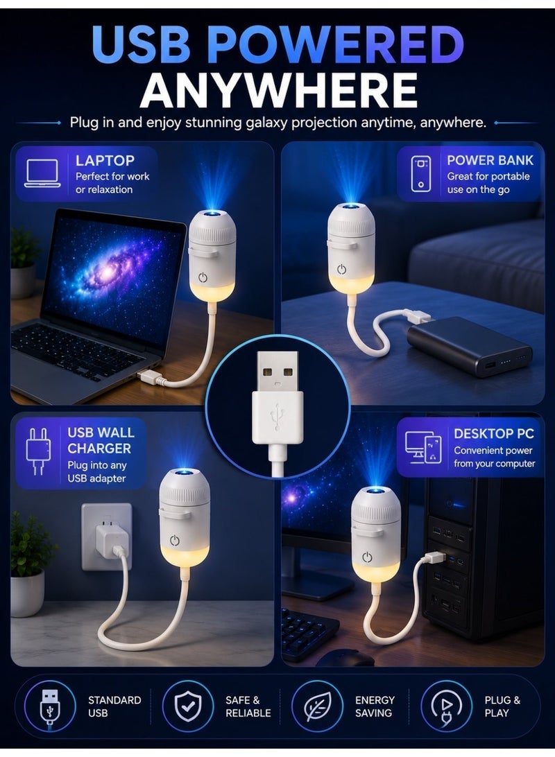 Eworld 2-in-1 Galaxy Projector & Night Light, HD Starry Sky & Milky Way Projector with 6 Projection Films, 360° Adjustable USB Powered LED Space Lamp for Bedroom, Kids & Home Décor - Image 5