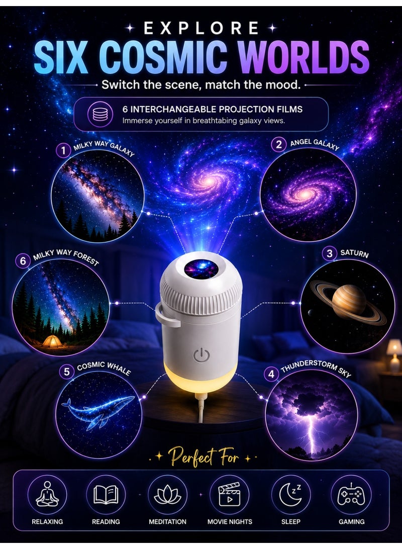 Eworld 2-in-1 Galaxy Projector & Night Light, HD Starry Sky & Milky Way Projector with 6 Projection Films, 360° Adjustable USB Powered LED Space Lamp for Bedroom, Kids & Home Décor - Image 3