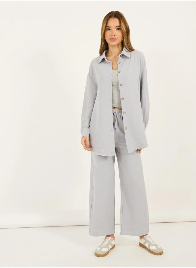 Styli Textured Oversized Shirt & Wide Leg Pants Co-Ords