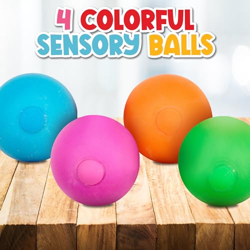 Playbees Pull Stretch Squeeze Stress Balls 4 Balls Elastic Sensory Balls for Stress Anxiety Relief Calming Fidgets for Kids Adults Assorted Color Balls for Autism ADHD Classroom Use - Image 5