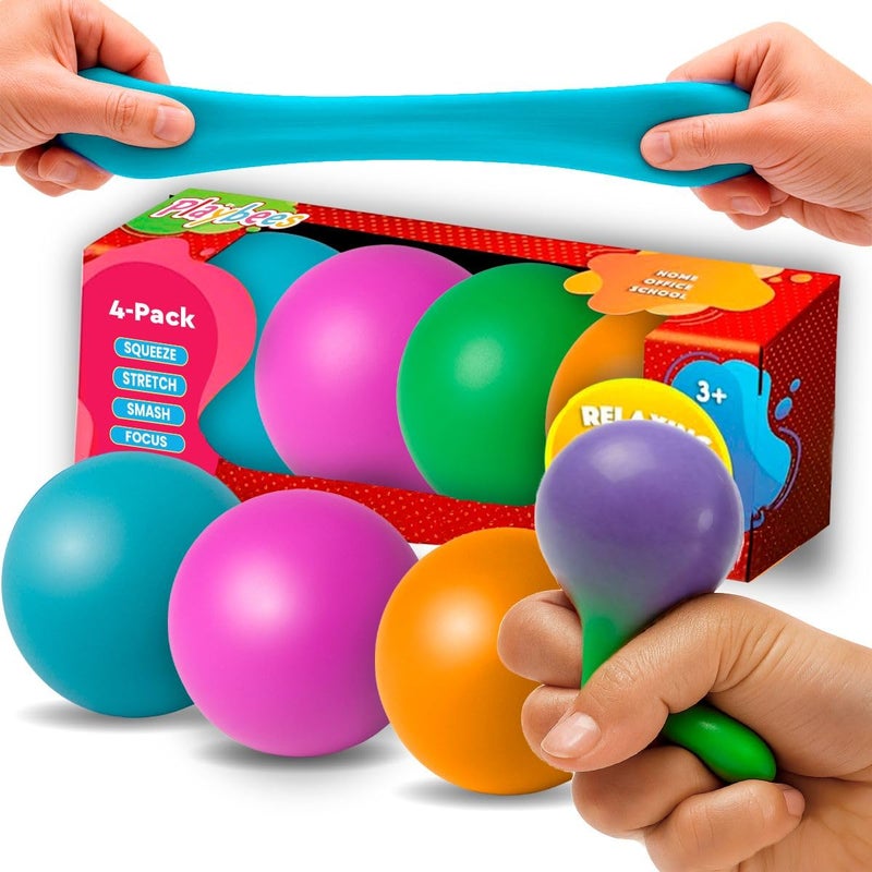 Playbees Pull Stretch Squeeze Stress Balls 4 Balls Elastic Sensory Balls for Stress Anxiety Relief Calming Fidgets for Kids Adults Assorted Color Balls for Autism ADHD Classroom Use - Image 3