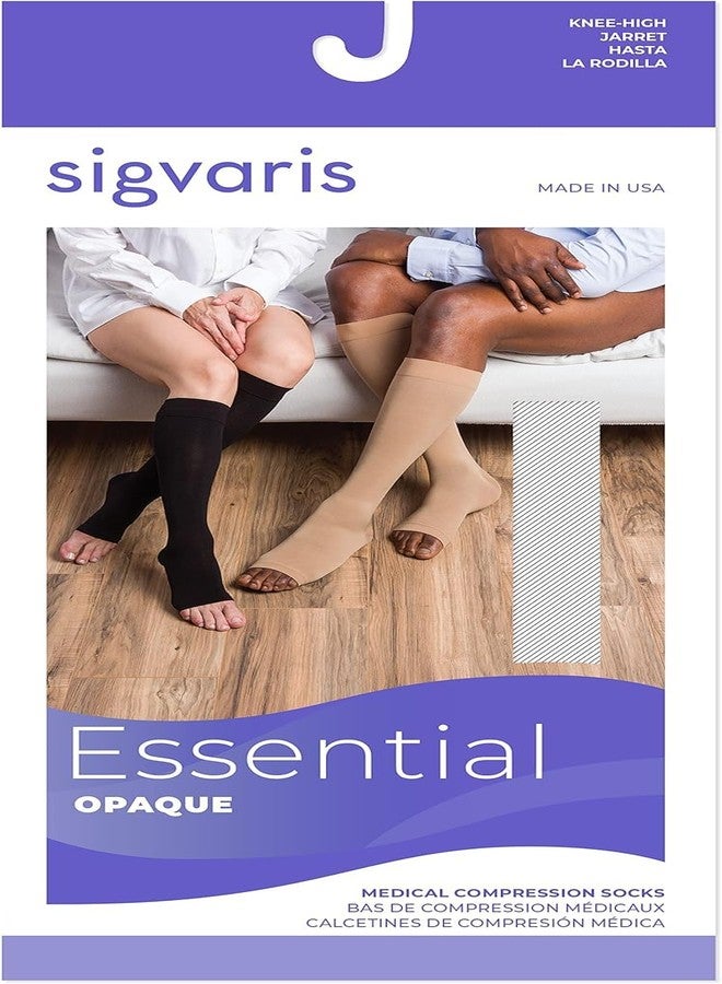 SIGVARIS Men’s & Women’s Essential Opaque 860 Open Toe Calf-High Socks w/Grip Top 20-30mmHg - Large Long - Nude - Image 2