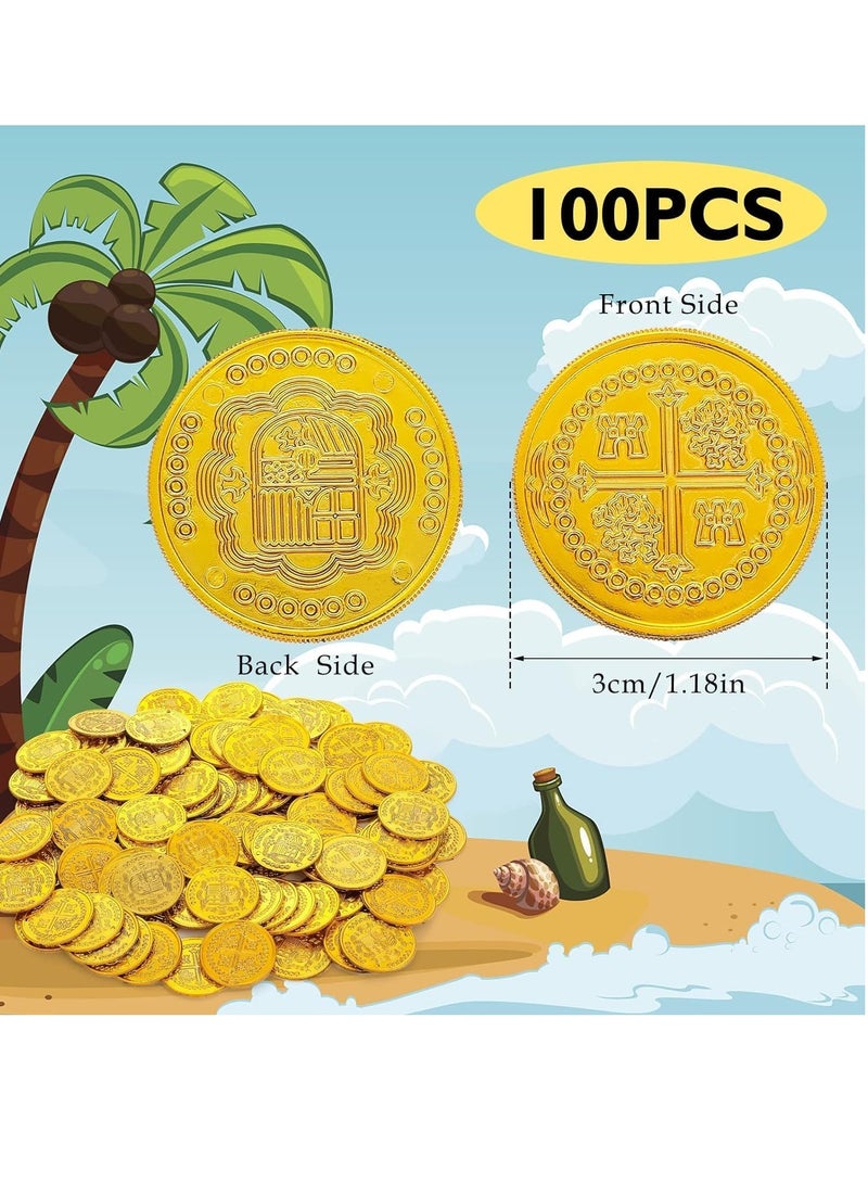 100 Pieces Pirate Coins Plastic Pirate Gold Coins Set Pirate Coins for Kids Treasure Hunt Coins Toys Fake Coins for Pirate Adventure Themed Event Birthday Party Props Decor - Image 2