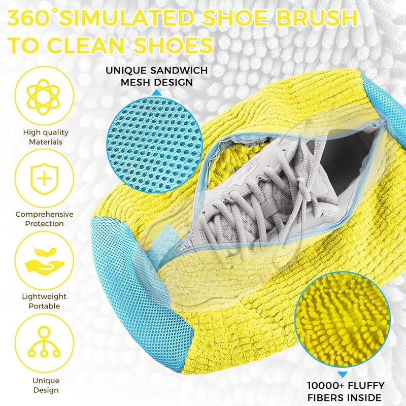 CNMTCCO 2 x shoe wash bags, washing machine, 39 x 19 cm, shoe wash bag with 360° cleaning fluff and zip, shoe wash bag for washing machine and dryer (yellow) - Image 3