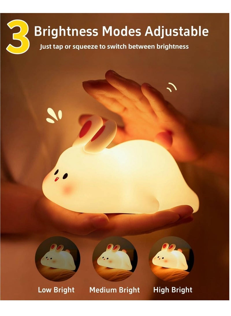 ELTRAZONE Big Face Rabbit Night Light – Cute Bunny LED Lamp, Rechargeable Silicone Squishy Rabbit Nightlight, Dimmable Animal Nightlight for Baby Nursery, Breastfeeding Bedroom & Living Room, Perfect Gift - Image 3