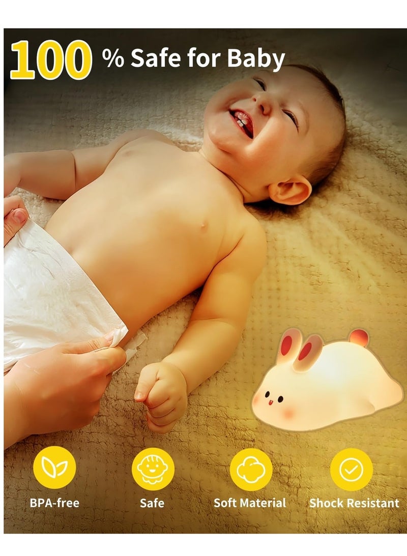 ELTRAZONE Big Face Rabbit Night Light – Cute Bunny LED Lamp, Rechargeable Silicone Squishy Rabbit Nightlight, Dimmable Animal Nightlight for Baby Nursery, Breastfeeding Bedroom & Living Room, Perfect Gift - Image 4