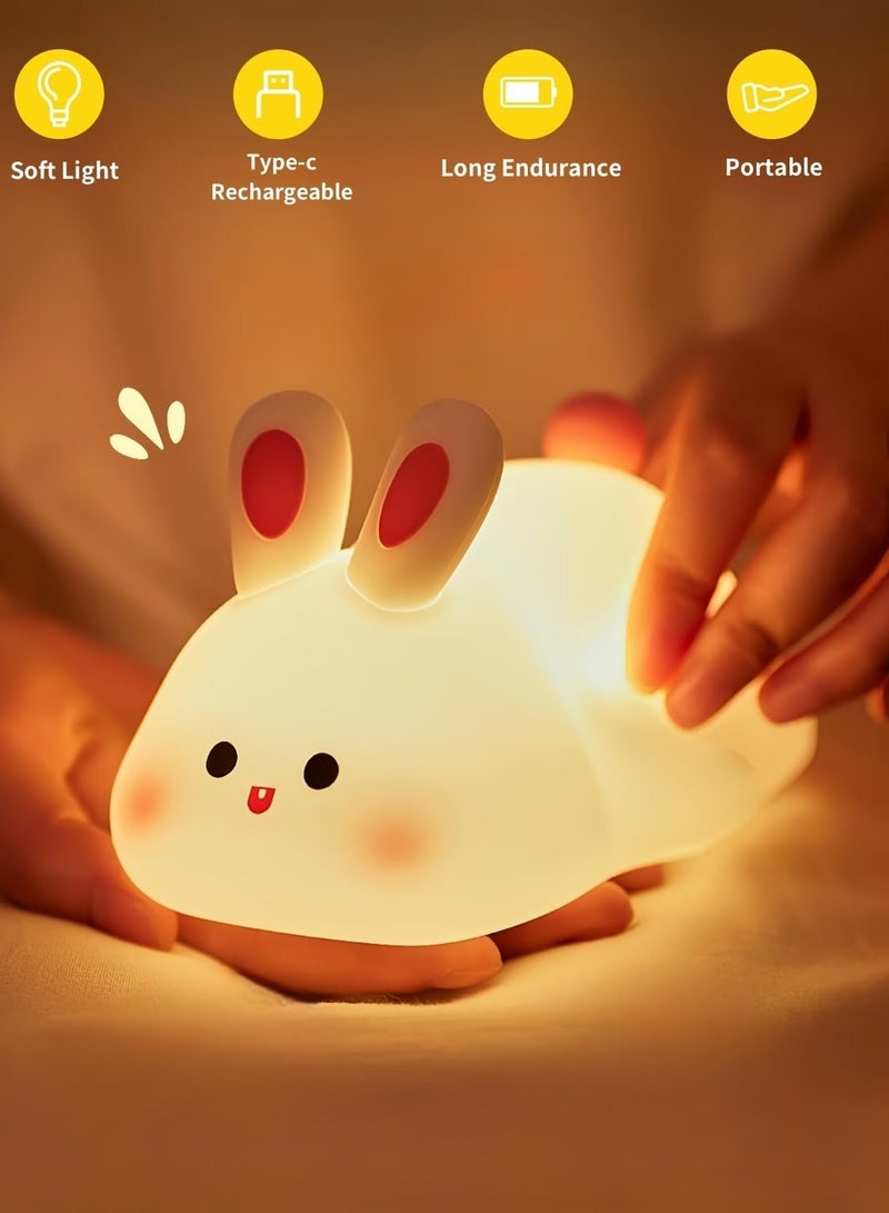 ELTRAZONE Big Face Rabbit Night Light – Cute Bunny LED Lamp, Rechargeable Silicone Squishy Rabbit Nightlight, Dimmable Animal Nightlight for Baby Nursery, Breastfeeding Bedroom & Living Room, Perfect Gift - Image 5