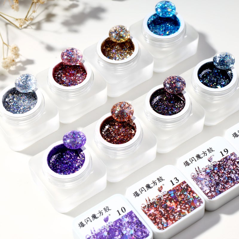 Nail Art Glitter Nail Polish Irregular Crushed Diamond Nail Polish Potherapy Gel Magic Cube Starlight Sparkling Flash Gel - Image 3