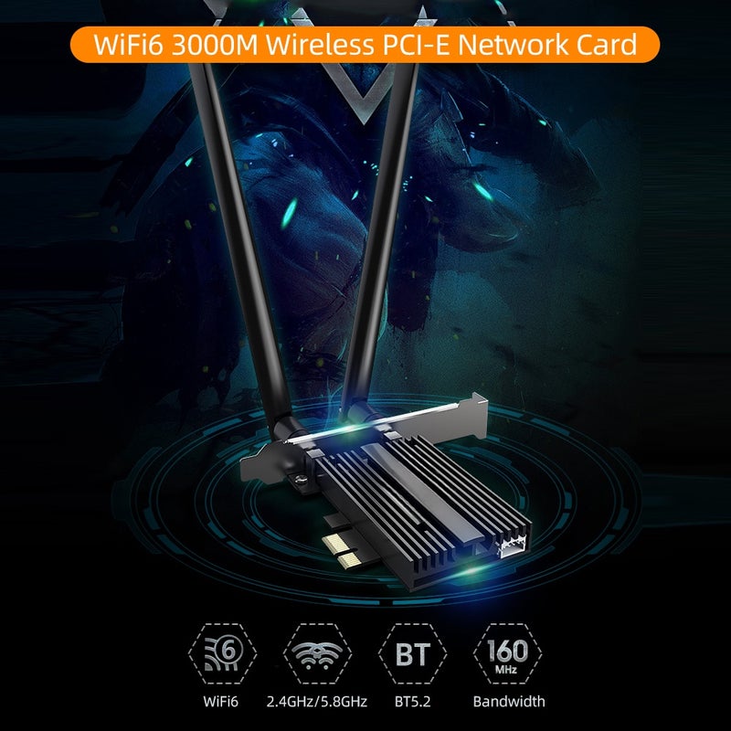 بطاقة شبكة لاسلكية لأجهزة الكمبيوتر المكتبية COMFAST CF-AX200 PRO بسرعة 3000 ميجابت في الثانية وبلووتوث 5.2 من نوع PCI-E محول واي فاي مع معيار واي فاي 6 ثنائي النطاق 2.4 جيجاهرتز / 5.8 جيجاهرتز - Image 3