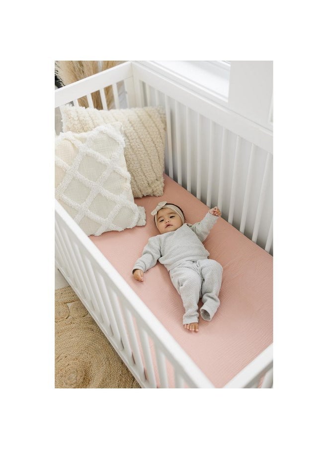 Konssy - Konssy Muslin Fitted Crib Sheets 2 PCS 100% Cotton Baby Crib Sheets for Standard Crib Mattress (28"x 52"), Soft and Breathable for Boys, Girls (Floral, Pink) - Image 1