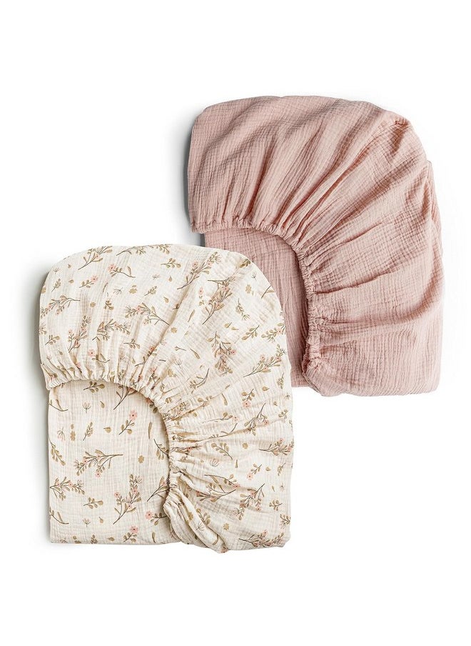 Konssy - Konssy Muslin Fitted Crib Sheets 2 PCS 100% Cotton Baby Crib Sheets for Standard Crib Mattress (28"x 52"), Soft and Breathable for Boys, Girls (Floral, Pink) - Image 1