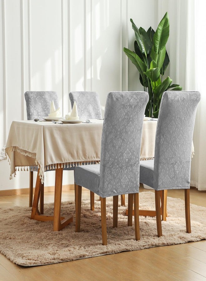 FORCHEER Chair Covers for Dining Chairs Set of 6,Velvet Light Grey Stretch Dining Room Chair Cover Kitchen Parsons Chair Slipcovers (Pack of 6, Velvet Light Grey) - Image 2