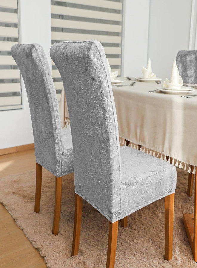FORCHEER Chair Covers for Dining Chairs Set of 6,Velvet Light Grey Stretch Dining Room Chair Cover Kitchen Parsons Chair Slipcovers (Pack of 6, Velvet Light Grey) - Image 4