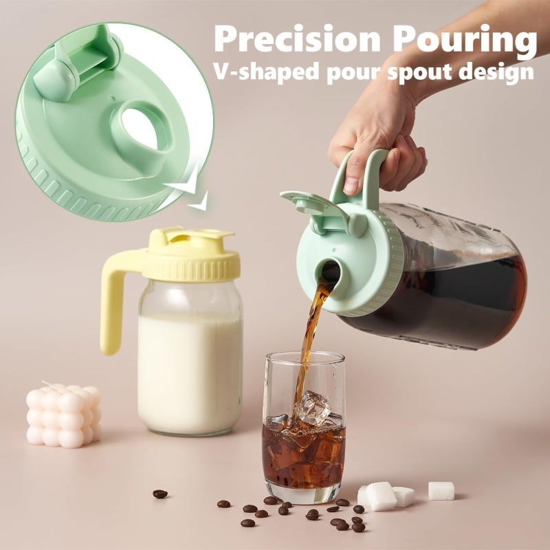 Glass Pitcher with V-Shaped Spout and Lid - Leak Proof 32 oz Beverage Storage Container - Wide Mouth Mason Jar for Breastmilk Juice Cold Brew - Image 2