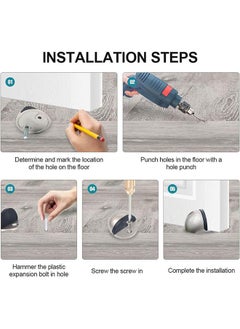 Generic 4 Pack Stainless Steel Floor Door Stopper, 3 M Self Adhesive Anti-Collision Door Holder Door Stop Without Drilling, Door Stopper Set with Rubber Bumper, Silve  - Image 3