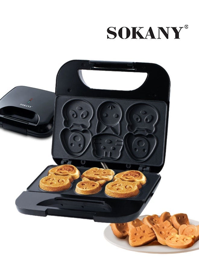 sokany Electric Waffle Maker,Cartoon Cake Maker,750W Non-Stick Plates,Double-Sided Heating Makes 6 Cartoon Shaped Waffles Pancakes for Kids,SK-08005 - Image 1