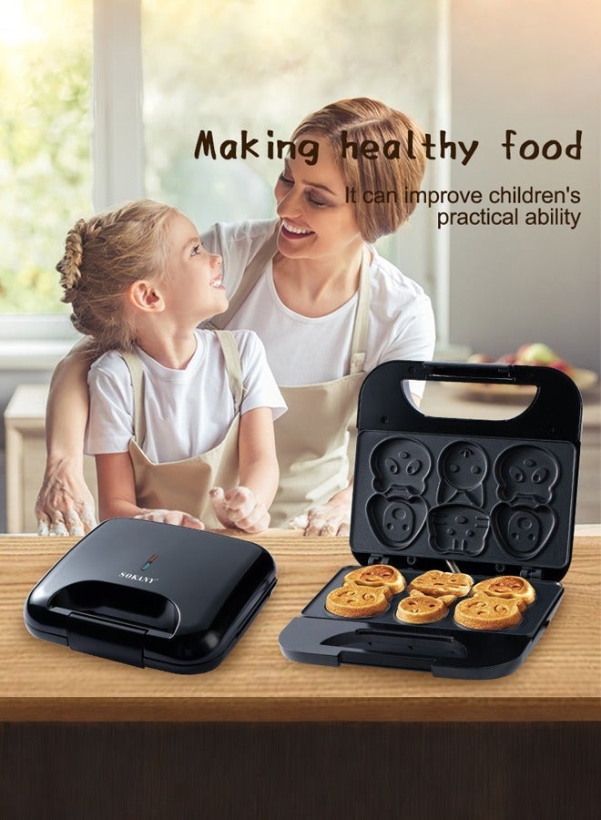 sokany Electric Waffle Maker,Cartoon Cake Maker,750W Non-Stick Plates,Double-Sided Heating Makes 6 Cartoon Shaped Waffles Pancakes for Kids,SK-08005 - Image 3