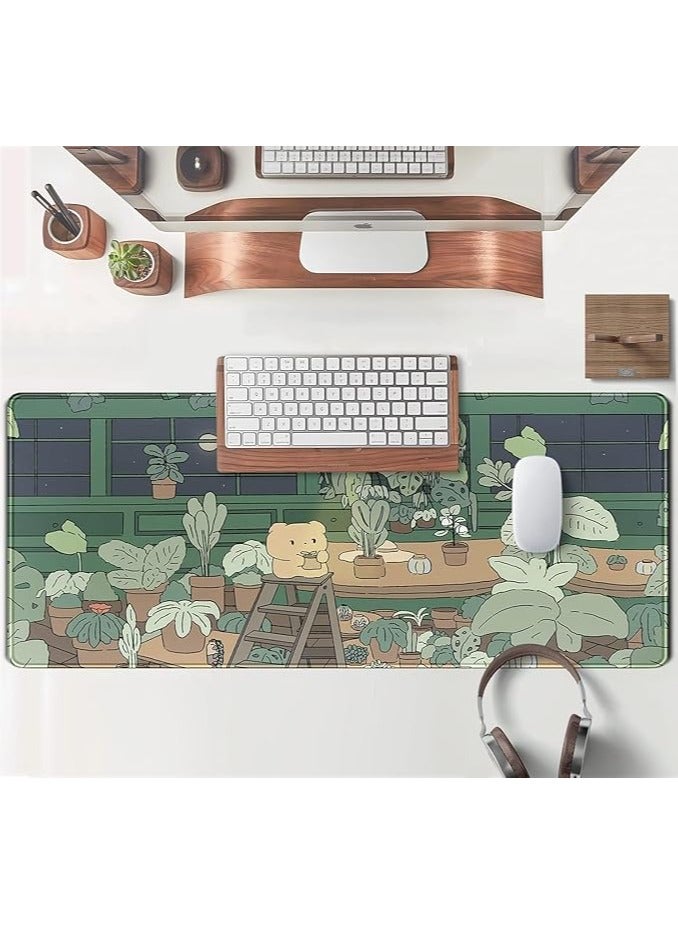 erorex Cute Desk Mat Kawaii Bear XL Large Gaming Mouse Pads Desk Mats Pads on top of Desks Mousepad Cute Anime Plant Desk Protector 31.5x11.8 in Aesthetic Brown and Green Forest Keyboard Pad - Image 2