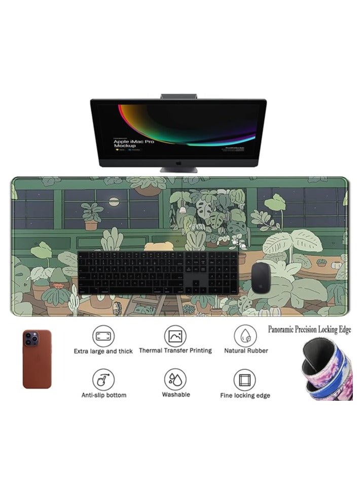 erorex Cute Desk Mat Kawaii Bear XL Large Gaming Mouse Pads Desk Mats Pads on top of Desks Mousepad Cute Anime Plant Desk Protector 31.5x11.8 in Aesthetic Brown and Green Forest Keyboard Pad - Image 3