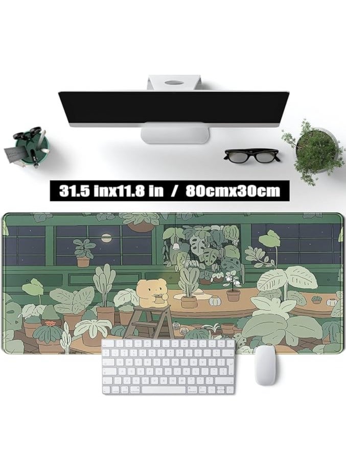 erorex Cute Desk Mat Kawaii Bear XL Large Gaming Mouse Pads Desk Mats Pads on top of Desks Mousepad Cute Anime Plant Desk Protector 31.5x11.8 in Aesthetic Brown and Green Forest Keyboard Pad - Image 4