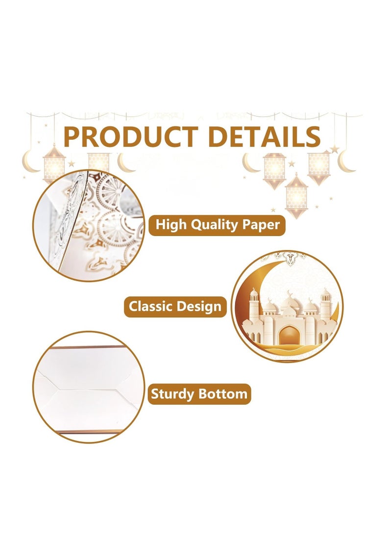 Generic - 12pcs Eid Mubarak Candy Box,Eid Mubarak Treat Gifts Boxes,Eid Mubarak Paper Gift Bag,Muslim Ramadan Favor Boxes,White Gold Snack Sugar Chocolate Goody Treat Bag - Image 1