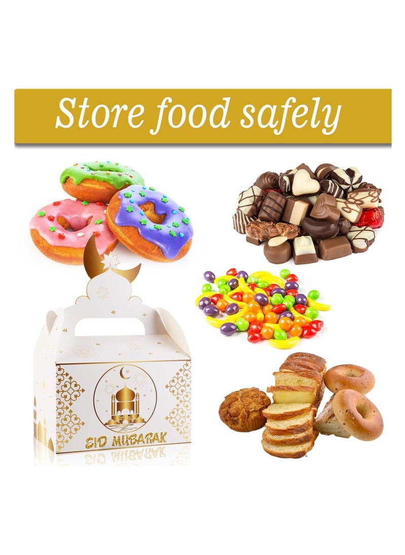 Generic - 12pcs Eid Mubarak Candy Box,Eid Mubarak Treat Gifts Boxes,Eid Mubarak Paper Gift Bag,Muslim Ramadan Favor Boxes,White Gold Snack Sugar Chocolate Goody Treat Bag - Image 1