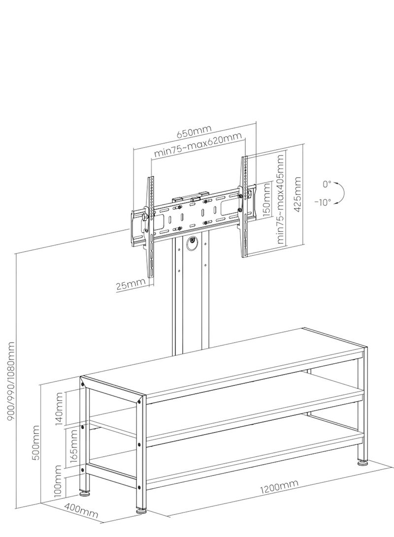 Hamood TV bracket Stockholm with TV stand tiltable TV stand for screens up to 70 inch max. VESA 600x400mm to 40kg TV stand - Image 5