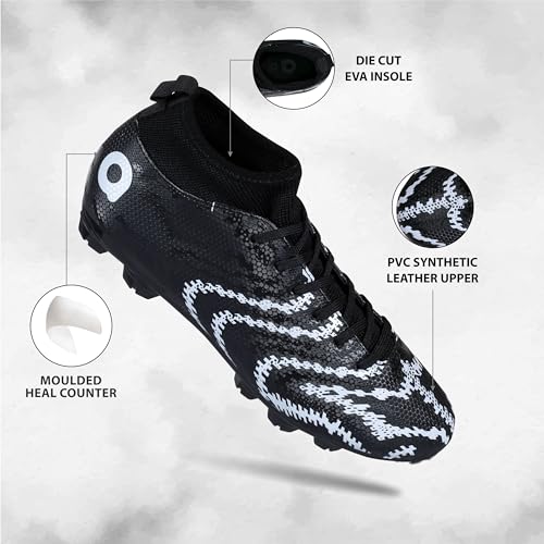 Aivin Pro Rattle Snake Football Stud, Lightweight Insole/Comfort and Grip Football Shoes for Men Black/White - Image 2