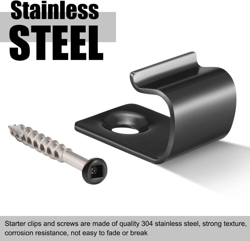 Canomo 36 Pieces Stainless Steel Hideaway Start Decking Clips for 400 sq. ft. of decking with 40 Pieces Stainless Steel Decking Screws and 1 Driver Bit (Black) - Image 5