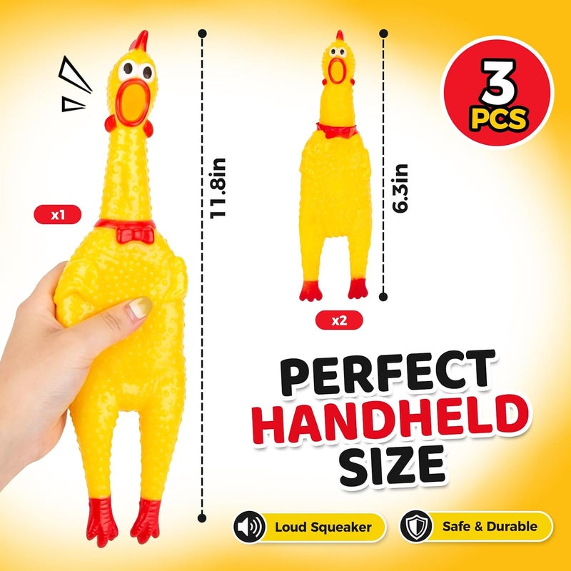 MCPINKY 3PCS Rubber Chicken Dog Toys, Squeaky Chicken Toys Prank Novelty Toy Screaming Chicken Toys for Prank Noise Maker Dog Toys - Image 2