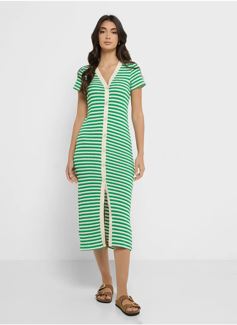 MANGO Striped Button Detail Dress