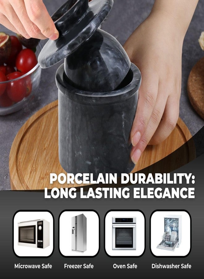 Flexzion Marble Butter Crock with Lid for Countertop - 4.25" French Marble Butter Keeper Dish Holder Container Pot with Water Line for Kitchen Home Decor Display Gift, Black - Image 4
