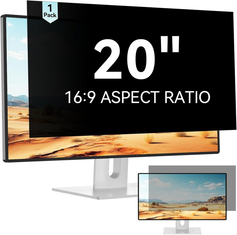 Mamol 20 Inch Computer Privacy Screen Filter for 16:9 Widescreen Monitor, Anti Glare & Blue Light Filter, Removable Computer Monitor Privacy Shield, Anti-Scratch Screen Protector Film 20 in - Image 1