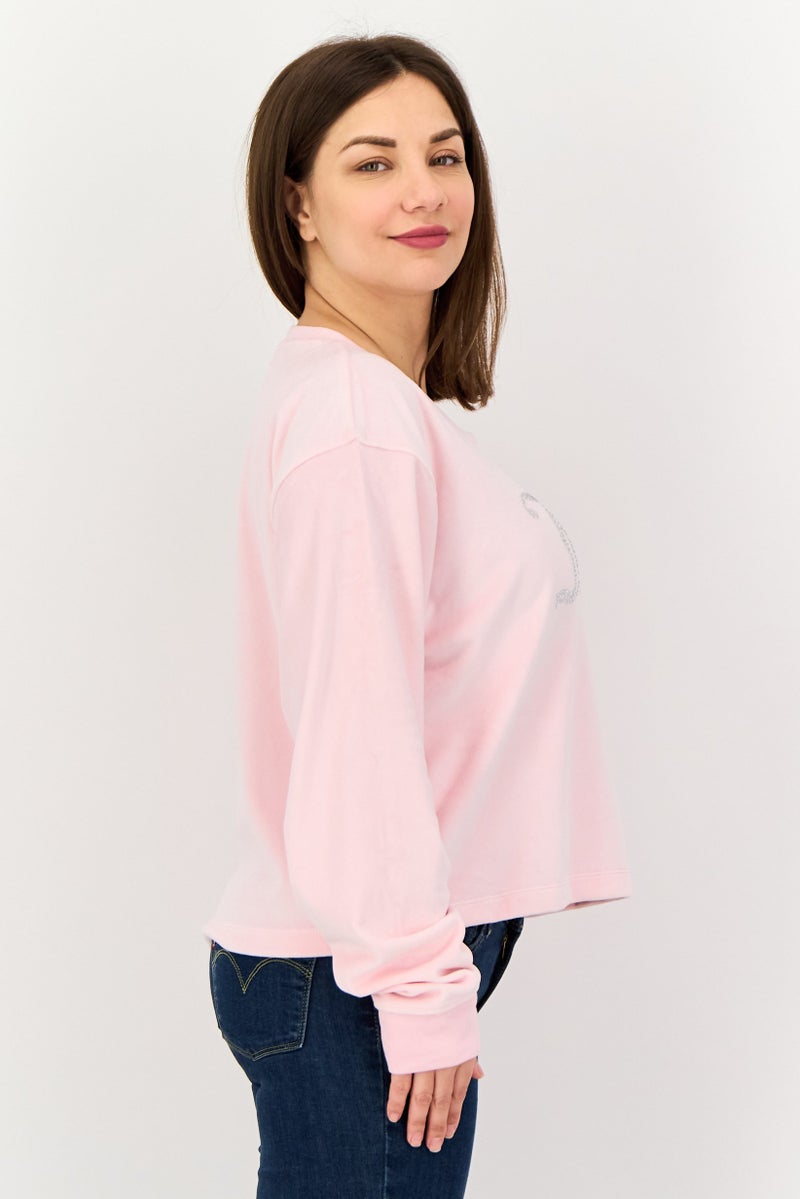 Juicy Couture Women Round Neck Long Sleeve Brand Logo Top, Light Pink - Image 2