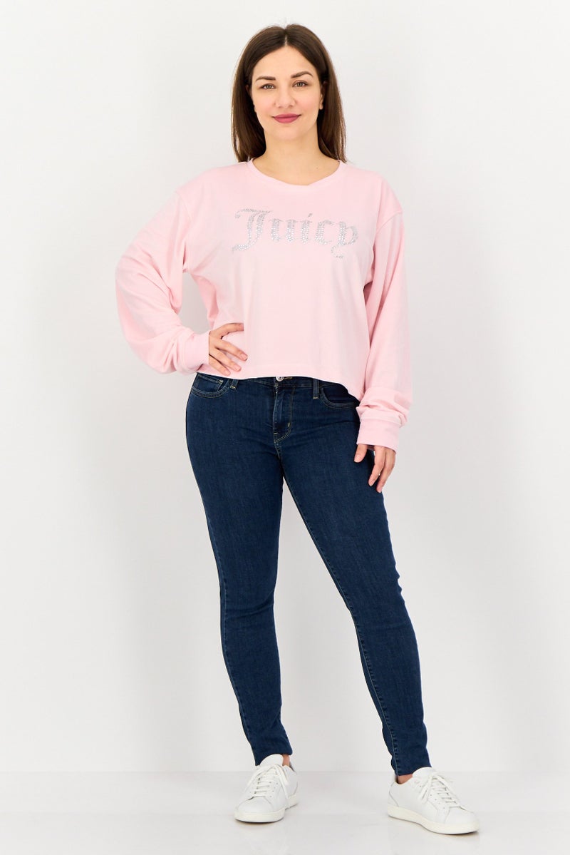 Juicy Couture Women Round Neck Long Sleeve Brand Logo Top, Light Pink - Image 4