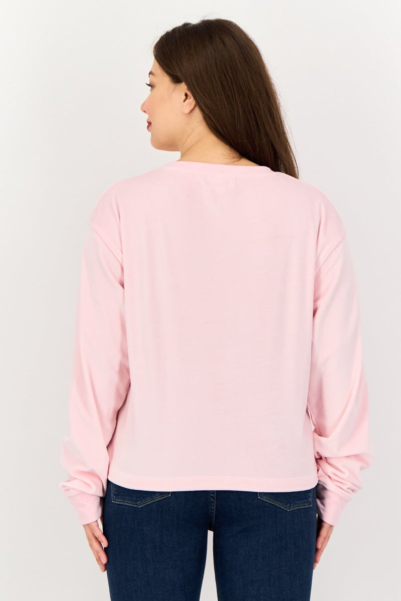 Juicy Couture Women Round Neck Long Sleeve Brand Logo Top, Light Pink - Image 3