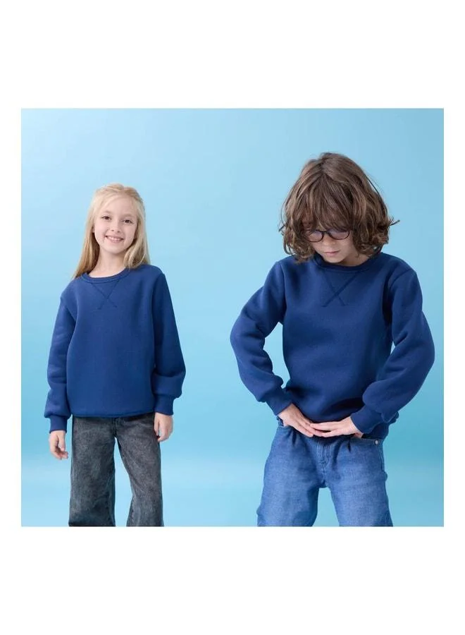 Perendi Unisex Basic Bicycle Neck Ribbed Winter Sweatshirt - Indigo.