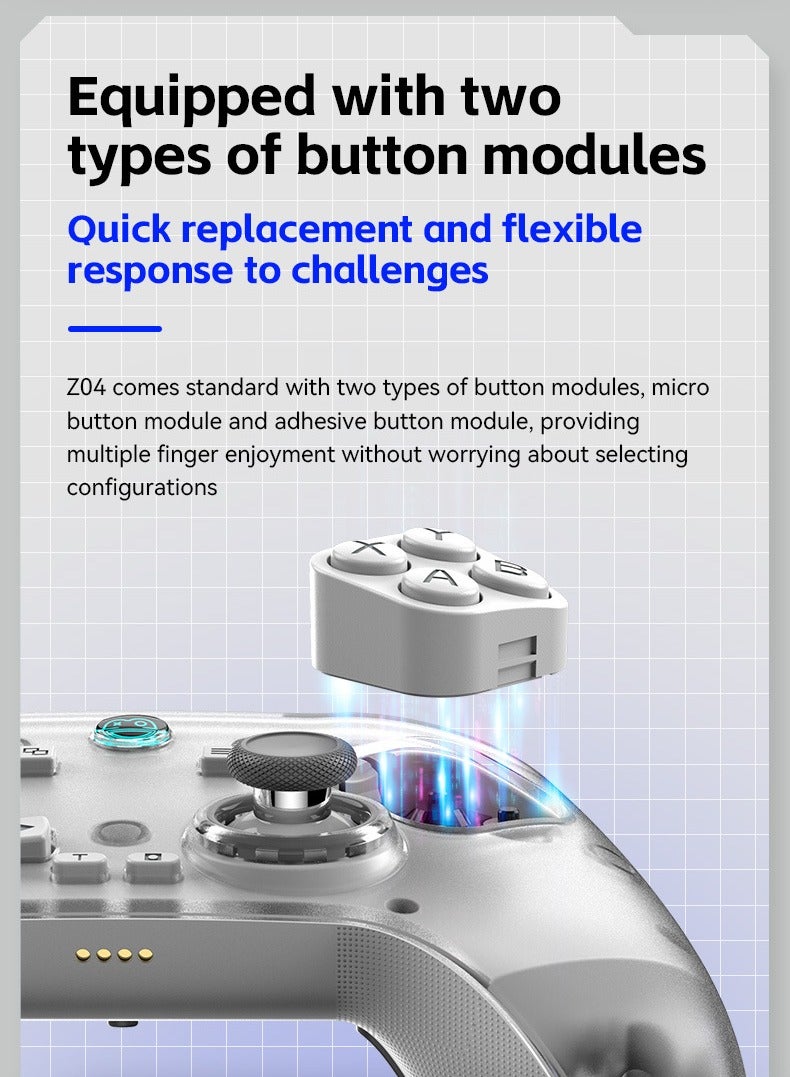 Z04 Wireless Game Controller with Charging Dock – Multi-Platform Support (Apple, Android, PC, TV), Hall Joystick, Dual-Trigger Switch, Magnetic Cover, Macro Programming, 6-Axis Gyroscope, and Turbo