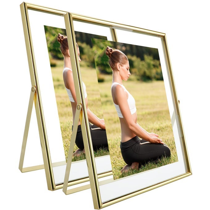 GOLD FLOATING FRAME 68 VERTICAL 2 SET FOR PICTURE 5X74X63X5 TABLETOP SHELF PHOTO FRAMES CLASSY GIFT FOR FATHERS DAY WEDDING OR BIRTHDAY
