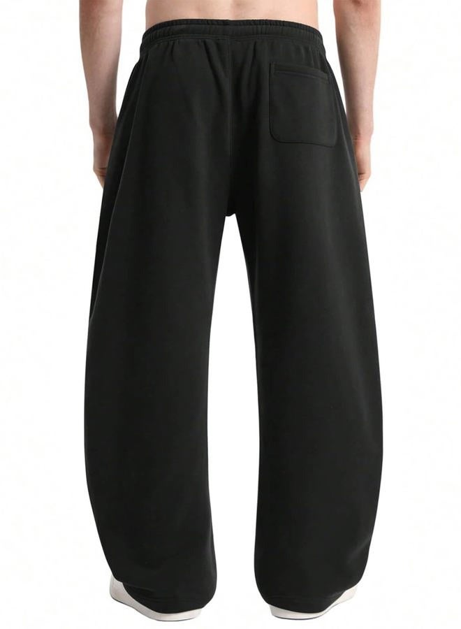 HeSaYep Men's Fleece Baggy Sweatpants Wide Leg Barrel Sweat Pants Lounge Athletic Gym Pants with Pockets, Black, S - Image 2