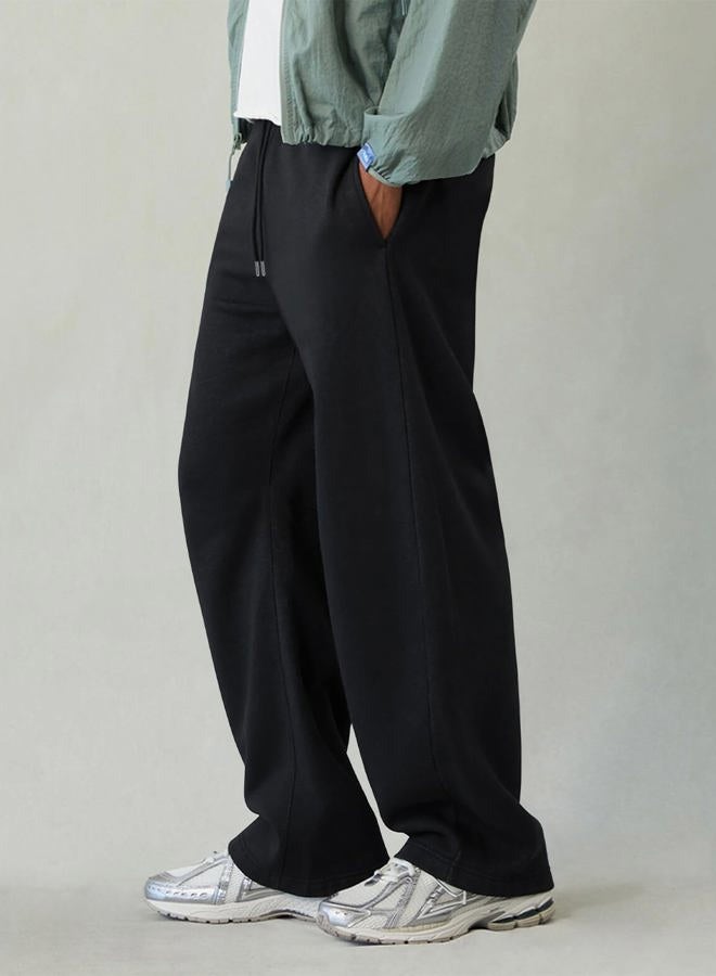 HeSaYep Men's Fleece Baggy Sweatpants Wide Leg Barrel Sweat Pants Lounge Athletic Gym Pants with Pockets, Black, S - Image 4