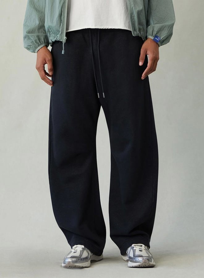 HeSaYep Men's Fleece Baggy Sweatpants Wide Leg Barrel Sweat Pants Lounge Athletic Gym Pants with Pockets, Black, S - Image 3