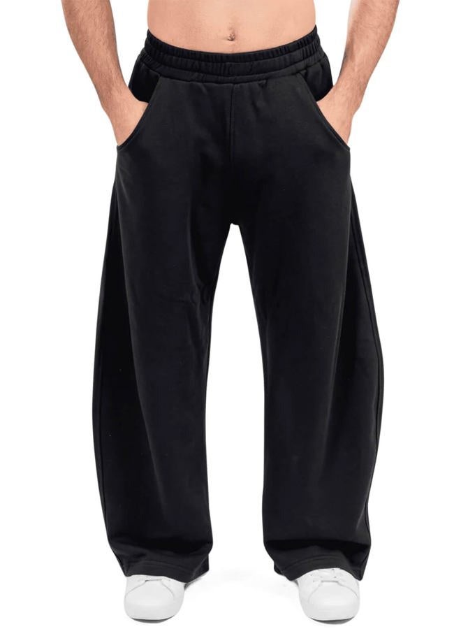 HeSaYep Men's Fleece Baggy Sweatpants Wide Leg Barrel Sweat Pants Lounge Athletic Gym Pants with Pockets, Black, S - Image 1